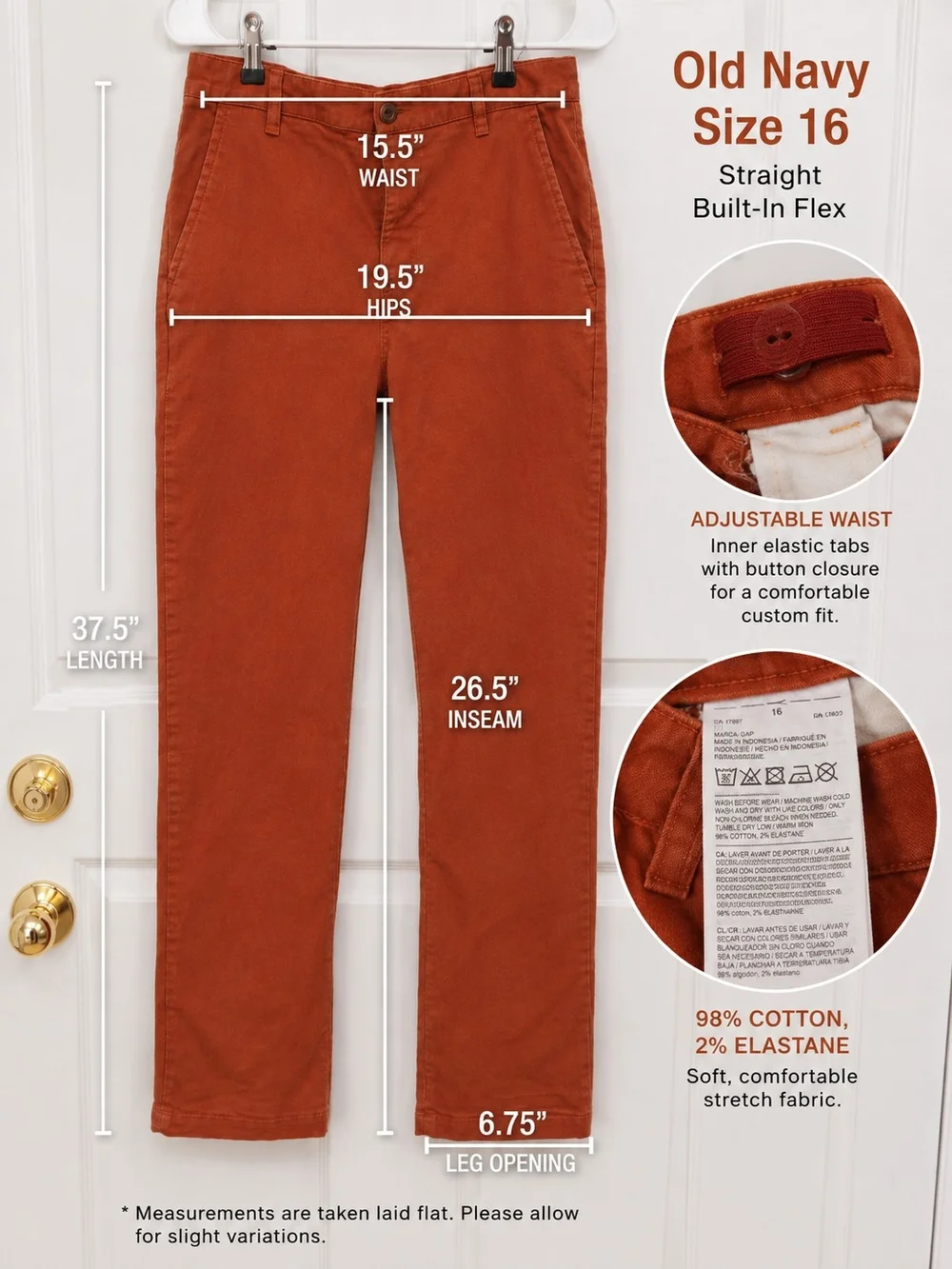 Old Navy Rust Orange Casual Kids Chino Pants Size 16 Boy